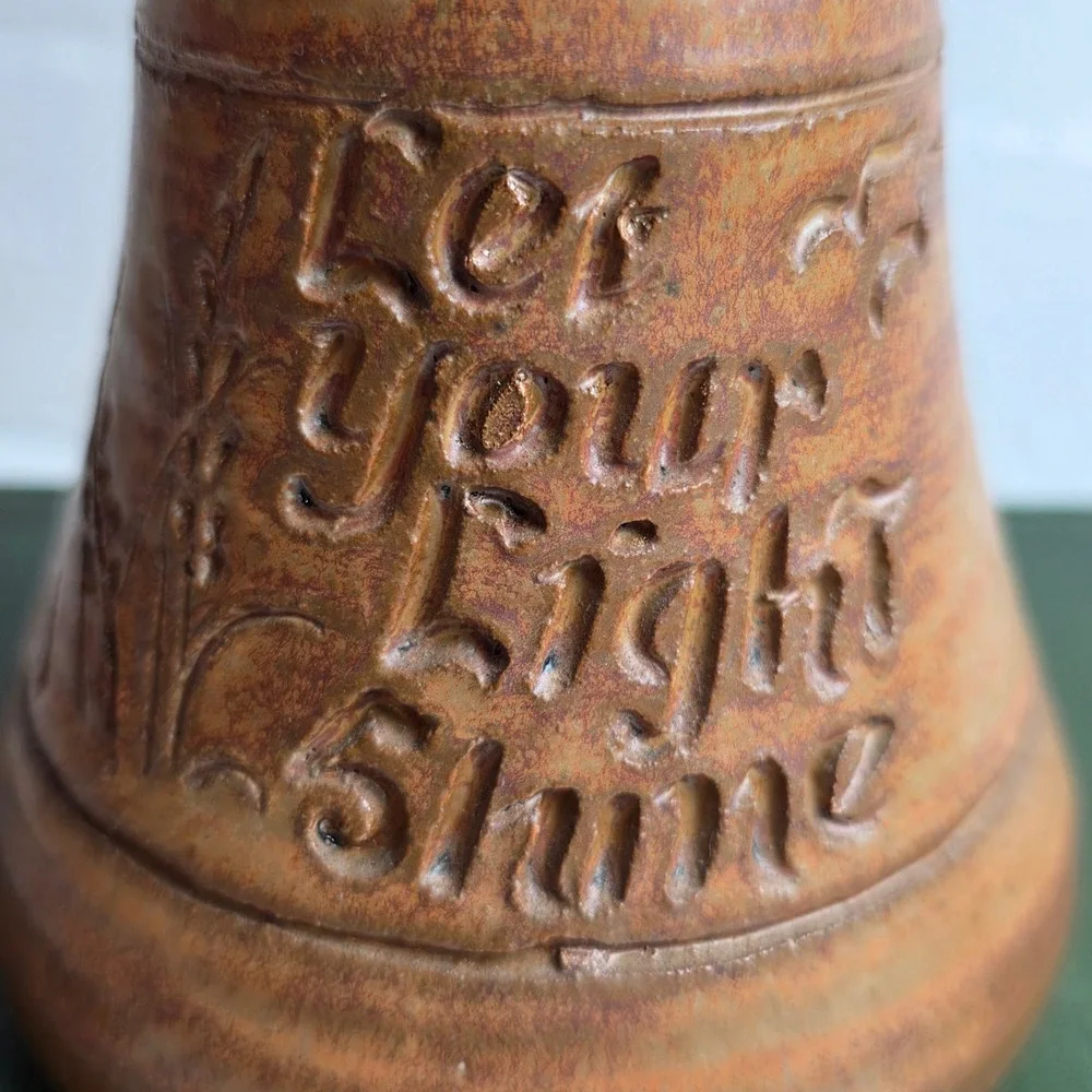Studio Pottery Let Your Light Shine Brown Stoneware Candle Holder Fall Autumn